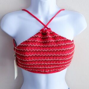 Maaji Bikini Top Womens Large Red Reversible Smocked Floral Halter 3011MTS NWT